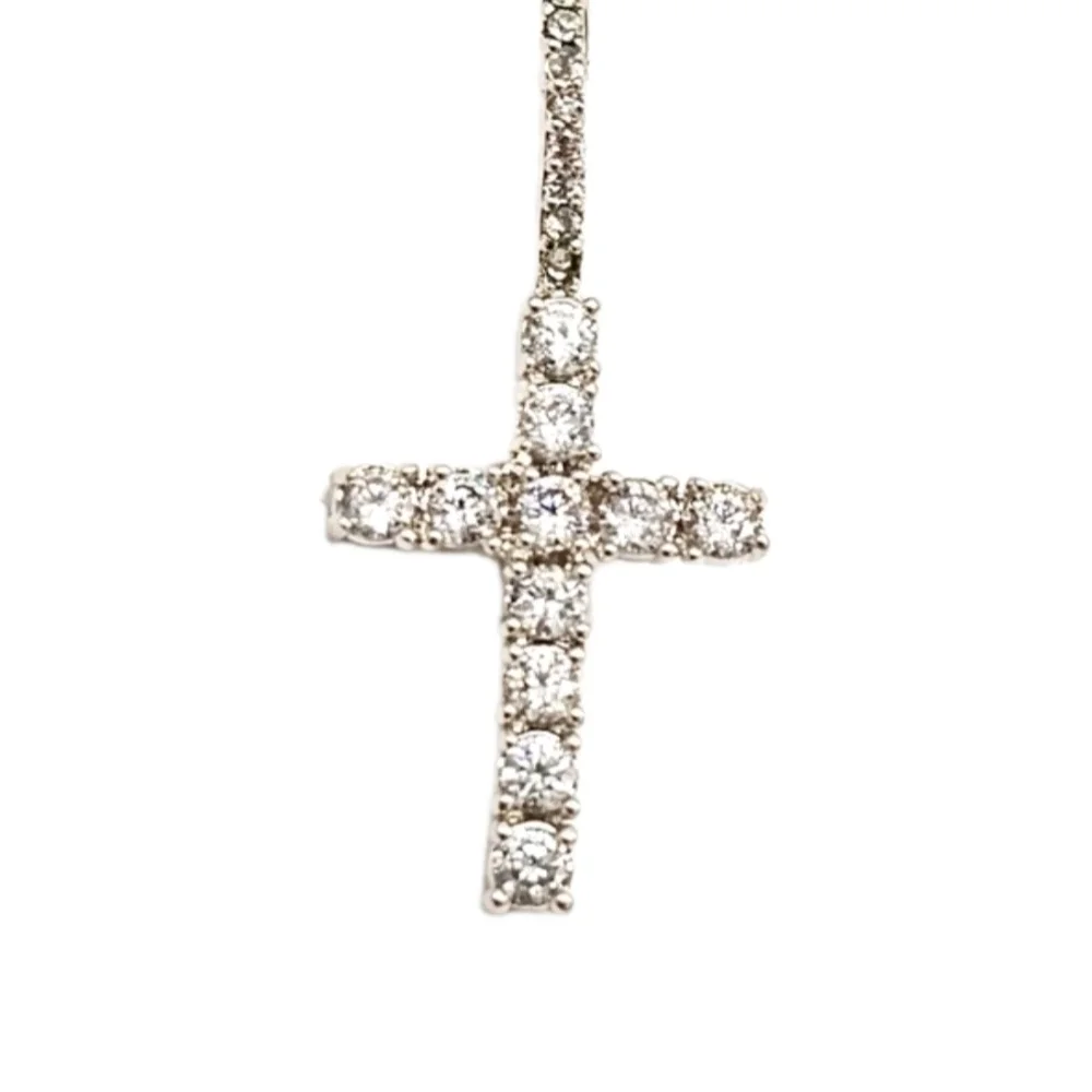 GLD Micro Diamond Simulant Cross in White Gold Iced Signed Necklace Pendant - Picture 2 of 5